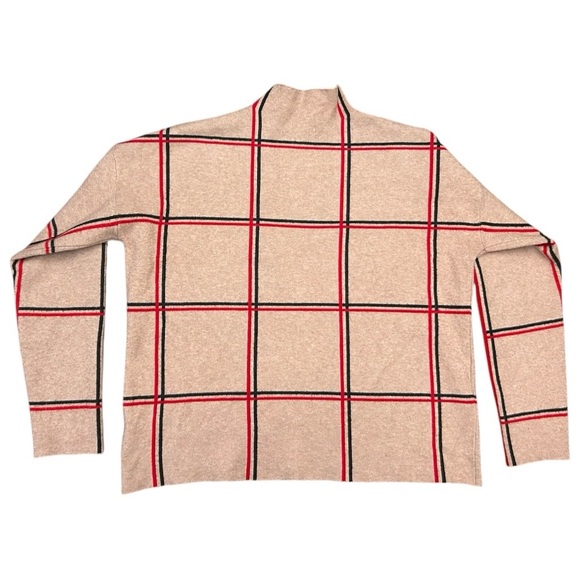 Tahari Classic Beige Checkered Boxy Sweater Turtle Neck Relaxed Fit Size XL - Picture 4 of 7